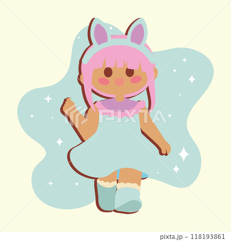 Cute girl with dress cartoon kawaii Vector Cute girl with dress cartoon kawaii Vector 118193861