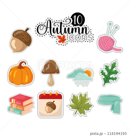 Autumn stickers icons set Vector 118194193