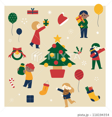 子供たちとクリスマスのイラストセット 118194354