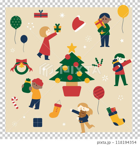子供たちとクリスマスのイラストセット 118194354