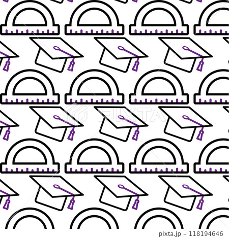 Pattern with protractors and graduation caps Vector Pattern with protractors and graduation caps Vector 118194646