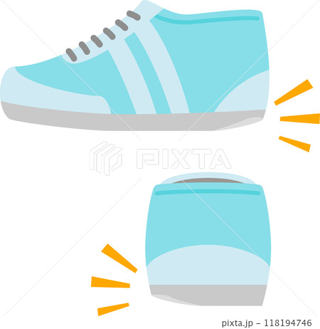 かかと部分がすり減った水色のスニーカー かかと部分がすり減った水色のスニーカー 118194746