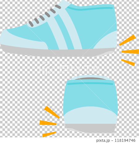 かかと部分がすり減った水色のスニーカー かかと部分がすり減った水色のスニーカー 118194746