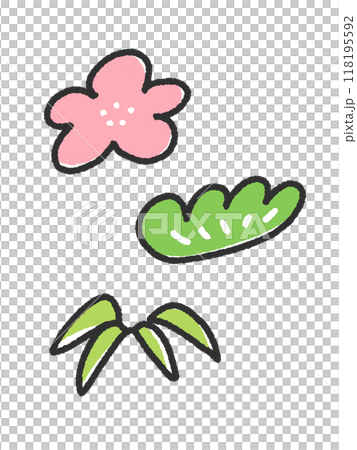 手描きのかわいい松竹梅イラストセット　年賀状素材　アイコン 118195592