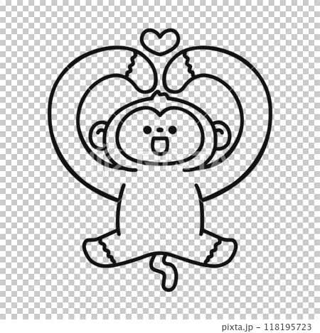 ハート・さる・線画 118195723