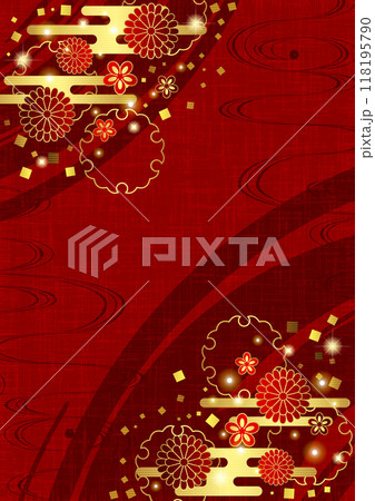 菊と雪輪の和背景、かわいい、イラスト、赤、縦 118195790