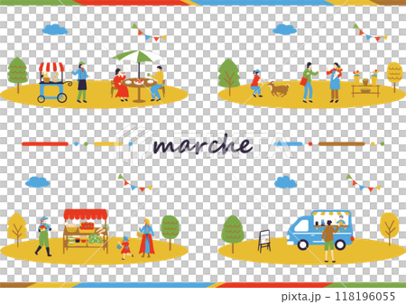 マルシェ　休日のマーケットで楽しむ人々 118196055