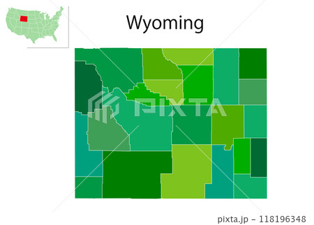 ワイオミング アメリカ 地図 緑 アイコンのイラスト素材 [118196348] PIXTA