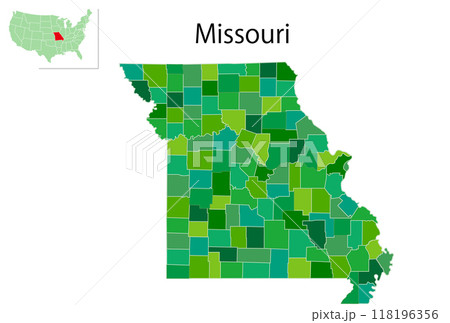 ミズーリ　アメリカ　地図　緑　アイコン 118196356