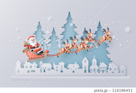 Santa Claus and Reindeer on a Christmas Eve Ride Santa Claus and Reindeer on a Christmas Eve Ride 118196451