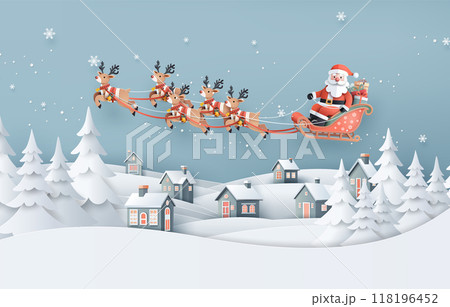 Santa Claus and Reindeer on a Christmas Eve Ride Santa Claus and Reindeer on a Christmas Eve Ride 118196452