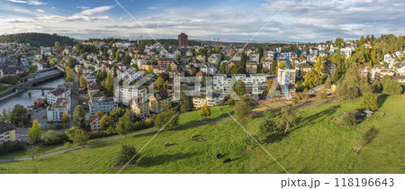 Lucerne (Luzern) Switzerland high angle view panorama city skyline at Reuss river Lucerne (Luzern) Switzerland high angle view panorama city skyline at Reuss river 118196643