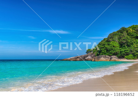 Tropical islands of ocean blue sea water and white sand beach at Similan Islands, Phang Nga Thailand nature landscape 118196652
