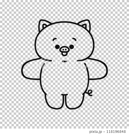 両手を広げたブタ・線画 118196848