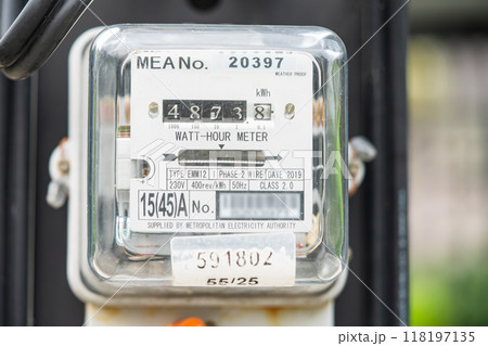 Electric measuring power meter for energy cost at home and office. Electric measuring power meter for energy cost at home and office. 118197135