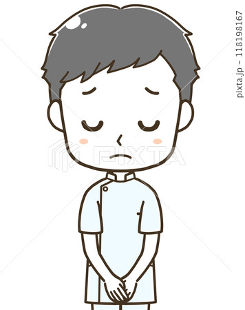 謝罪をする若い男性看護師の上半身イラスト 118198167