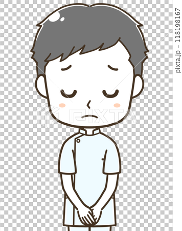 一位年輕男護士道歉的上半身插圖 一位年輕男護士道歉的上半身插圖 118198167