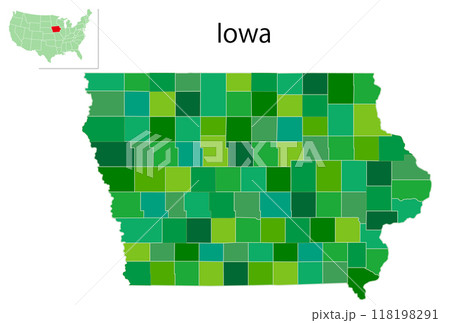 アイオワ　アメリカ　地図　緑　アイコン 118198291