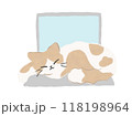パソコンの上で寝る茶白　猫のイラスト　ベクター 118198964