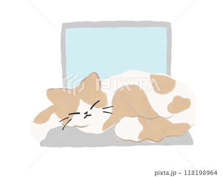 パソコンの上で寝る茶白 猫のイラスト ベクター パソコンの上で寝る茶白 猫のイラスト ベクター 118198964