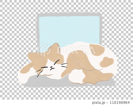 パソコンの上で寝る茶白 猫のイラスト ベクター パソコンの上で寝る茶白 猫のイラスト ベクター 118198964