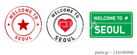 Welcome to Seoul South Korea capital city stamp badge colorful label tourist destination place sticker set collection design Welcome to Seoul South Korea capital city stamp badge colorful label tourist destination place sticker set collection design 118198998