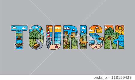 tourism typography design vector, for t-shirt, poster and other uses tourism typography design vector, for t-shirt, poster and other uses 118199428