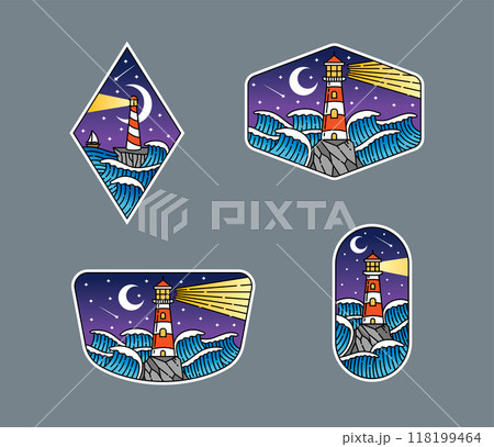 Set of vector line art lighthouse designs 118199464