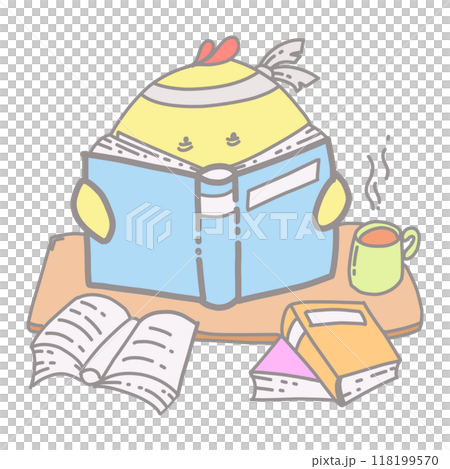 Cartoon illustration of cute yellow chicks studying hard Cartoon illustration of cute yellow chicks studying hard 118199570