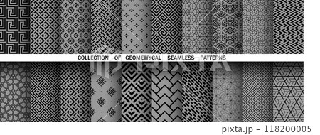 Geometric set of seamless black and gray patterns. Simple vector graphics 118200005