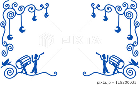 The illustration background with the theme of Ramadan and Eid al-Fitr, Eid al-Adha, has a picture of a person hitting a mosque drum with blue line art The illustration background with the theme of Ramadan and Eid al-Fitr, Eid al-Adha, has a picture of a person hitting a mosque drum with blue line art 118200033