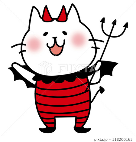 ハロウィンで悪魔の仮装をする白い猫 ハロウィンで悪魔の仮装をする白い猫 118200163