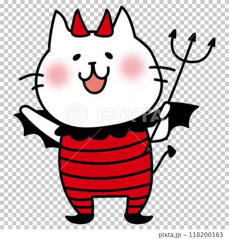 ハロウィンで悪魔の仮装をする白い猫 ハロウィンで悪魔の仮装をする白い猫 118200163
