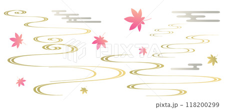 流水紋と紅葉のフレームイラスト　和風　波紋　吉祥文様 118200299