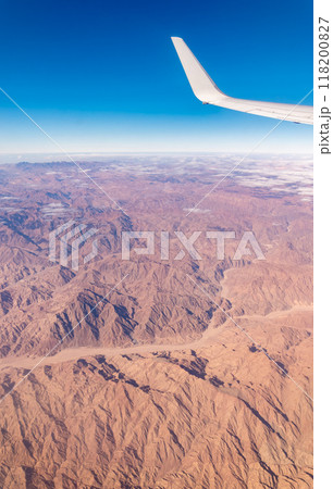 Aerial view on arabian desert and Red sea mountains from airplane 118200827
