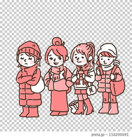 Women queuing in winter (simple) 118200891