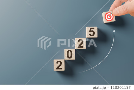 2025 Happy New year. Setup objective target business cost and budget planning of new year concept. business planning in 2025. Target concept for new year 2025 118201157