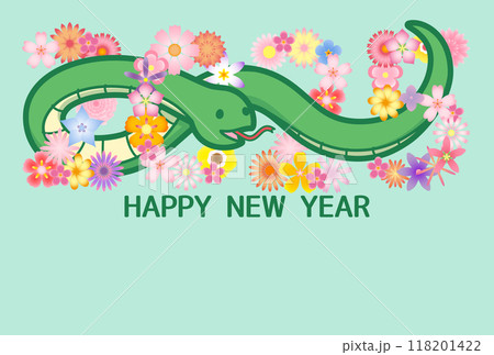 2025年　巳年　年賀状テンプレート　フラワー 118201422
