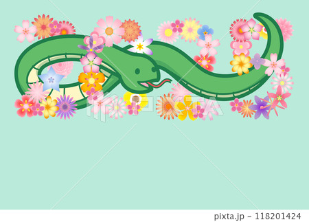 2025年 巳年 年賀状テンプレート フラワー 2025年 巳年 年賀状テンプレート フラワー 118201424