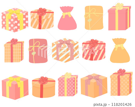 たくさんのプレゼントのイラストセット　暖色 118201426