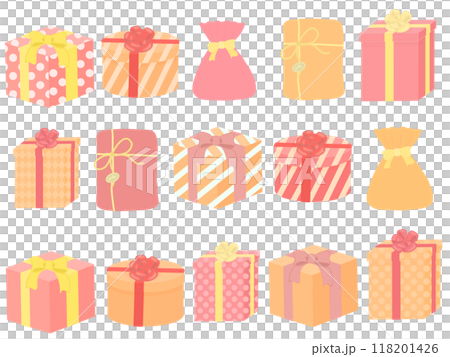 たくさんのプレゼントのイラストセット　暖色 118201426