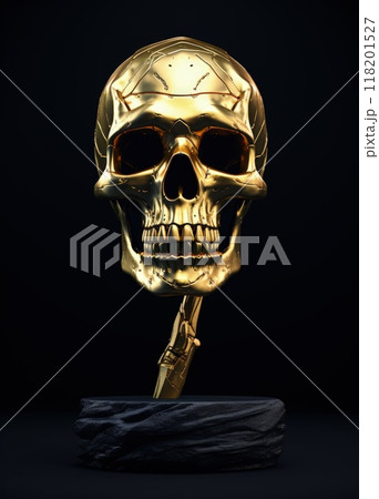 Chic allure: unveiling contemporary elegance of stylish skull with gold plating, modern luxurious decorative accent merging edgy design opulent glamour in a unique and fashion-forward statement piece. Chic allure: unveiling contemporary elegance of stylish skull with gold plating, modern luxurious decorative accent merging edgy design opulent glamour in a unique and fashion-forward statement piece. 118201527