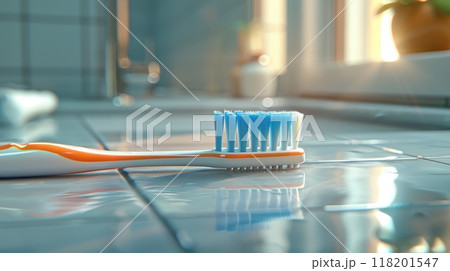 Essential dental hygiene: toothbrush and teeth in focus, significance of oral care, effective brushing for cavity prevention, overall mouth health, daily dental routines for radiant smile. 118201547