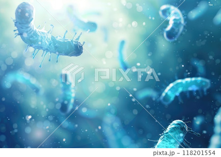 Tiny organisms: bacterium image, showcasing minuscule yet impactful nature of these microscopic life forms, emphasizing their significance in various environments, biological processes. 118201554