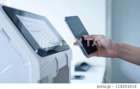 Contactless method: cashless payment using credit card, nfc phone, facilitating quick, secure transactions, eliminating need for physical cash, promoting efficient digital financial operations. 118201618