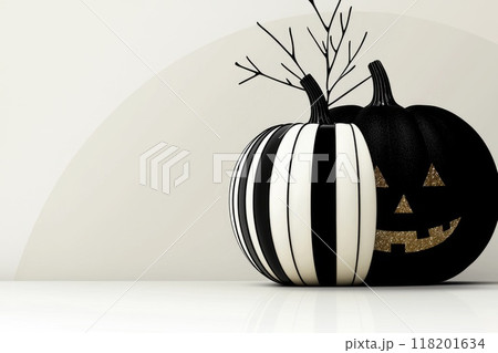 Minimalist Halloween banner: A creative and stylish postcard design featuring a sleek and simple aesthetic, perfect for celebrating Halloween with a modern, minimalistic touch that stands out. 118201634