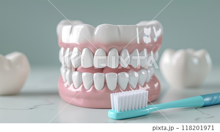 Comprehensive oral care: toothbrush cleaning teeth, importance of dental hygiene, focus on maintaining healthy gums, bright smile through proper brushing techniques, routine care. Comprehensive oral care: toothbrush cleaning teeth, importance of dental hygiene, focus on maintaining healthy gums, bright smile through proper brushing techniques, routine care. 118201971
