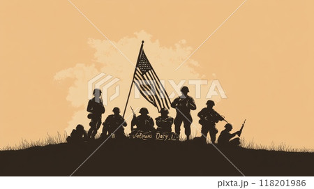 Veterans Day commemoration: observance dedicated to honoring service, sacrifice of military veterans, showcasing their contributions to national defense, security with respect and gratitude. 118201986