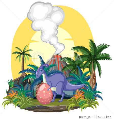 Dinosaur and Volcano Island Scene 118202167