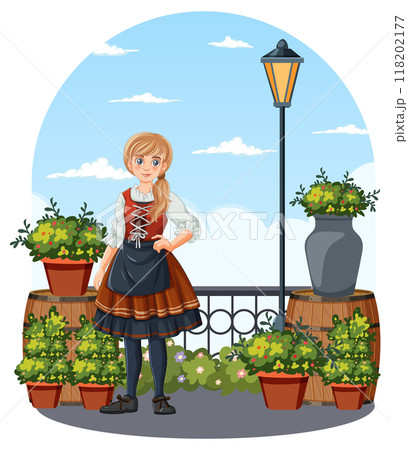 Girl in Traditional Dress on Balcony 118202177